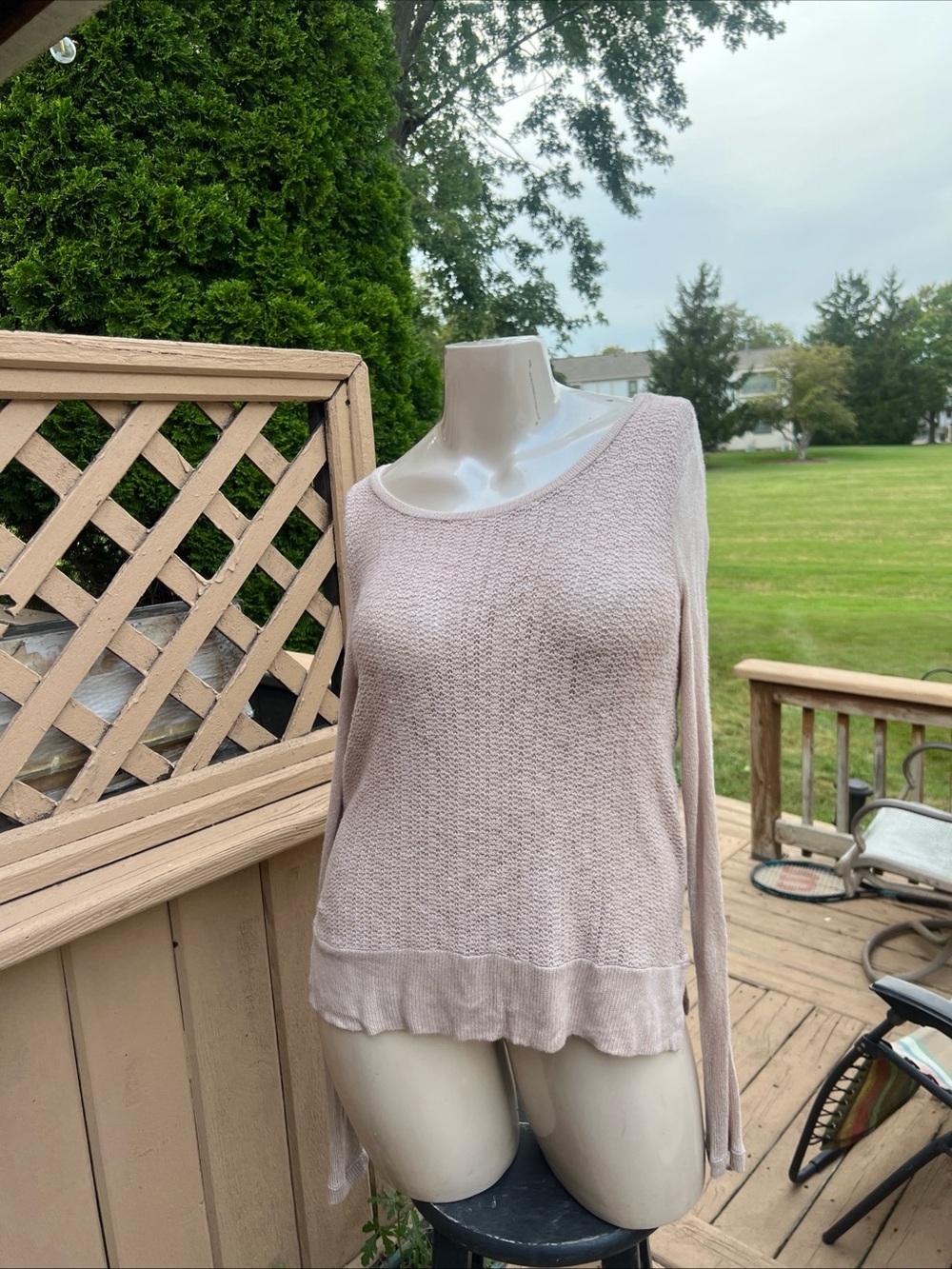 Splendid Oatmeal Slub Knit Long Sleeve Top Sweater Airy Lightweight L 95% RAYON